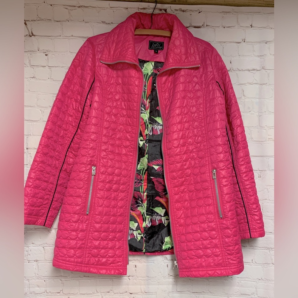 UBU Hot Pink Quilted Floral Jacket Size S 40” - Picture 1 of 10